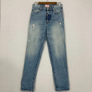 REVICE Light Wash Distressed Button Fly High Rise Slim Leg Jeans size 29